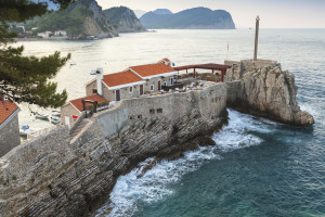 Coastal Venetian fortress Castello in Petrovac town, Montenegro